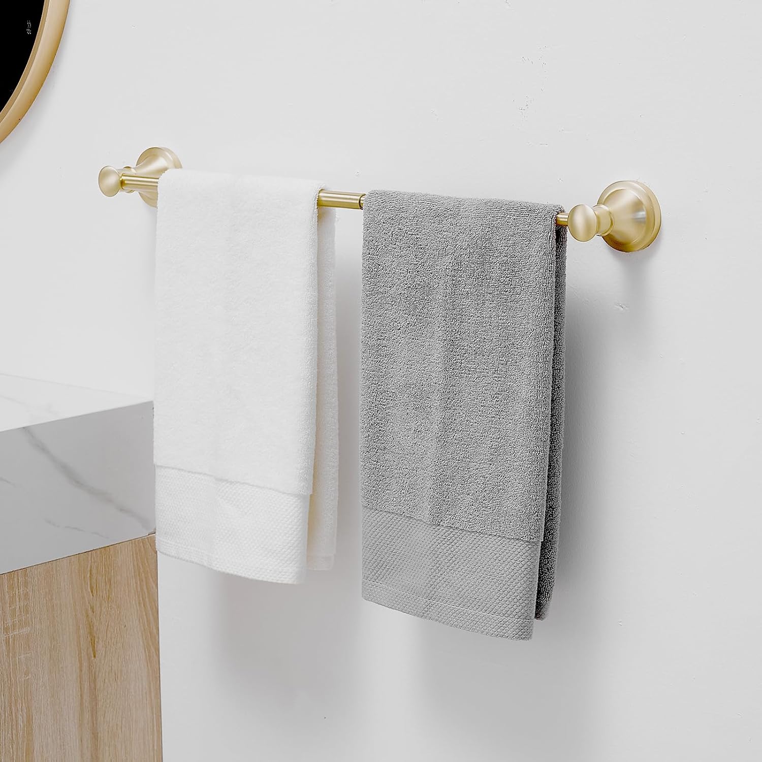 BESy Adjustable 16 to 26 Inch Bath Towel Bar Rack for Bathroom Towel Holder, Wall Mounted Towel Bar Rod Hanger Bathroom Hardware Accessories Hotel Style, Stainless Steel, Brushed Gold