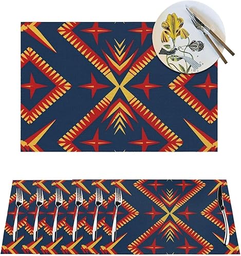 6 PCS PVC Placemats Set Place Mats Big Star Picture Non-Slip Weave Place Mats 12" x 18" Farmhouse Table Mat Set for Family Dinners Wedding Parties