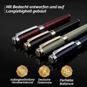 WANDERINGS Premium Rollerball Pen with German Ink - Perfectly Balanced for an Excellent Writing Experience - Chrome Accents - Winefire Red - Includes Schmidt Refill in Gift Case