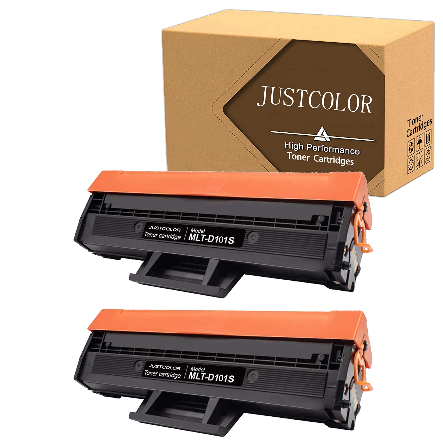 JUSTCOLOR Compatible Toner Cartridge Replacement for 101 MLT-D101S use for ML-2161/2166w/2160/2165w SCX-3401/3401FH/3406HW SCX-3405FW SCX-3400/3405F/3405FW/3407 SF-761P/760P (2 Black)