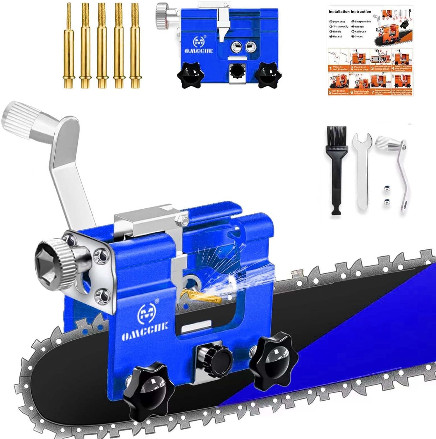 Portable Chainsaw Sharpener Jig Kit, Chain Saw Sharpener Tool with 5 Diamond Sharpening Stone, Universal Chain Saw Blade Sharpener, Manual Chainsaw Accessories for 4"- 22" Saw Chain