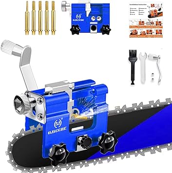 Portable Chainsaw Sharpener, Saw Blade Sharpener with 5 Diamond Sharpening Steels, Chainsaw Sharpening Tool, Hand Crank Chainsaw Accessories for 4"-22" Chain Saw Blue
