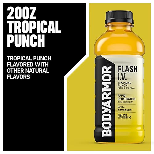 Miniatura 3 de BODYARMOR Flash I.V. - Bebida de electrolitos de rehidratación rápida, Tropical Punch, 20 onzas líquidas (paquete de 12)