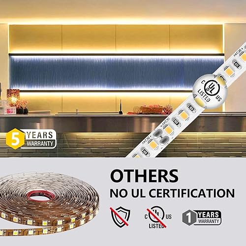 Miniatura 6 de EMITEVER Tira de luces LED de 3000 K, luz de cinta LED UL 24 V blanca cálida, Ra 95+, IP30, 16.4 pies, 2.9 Wpies, 240 lúmenespies, 600 LEDScarrete,