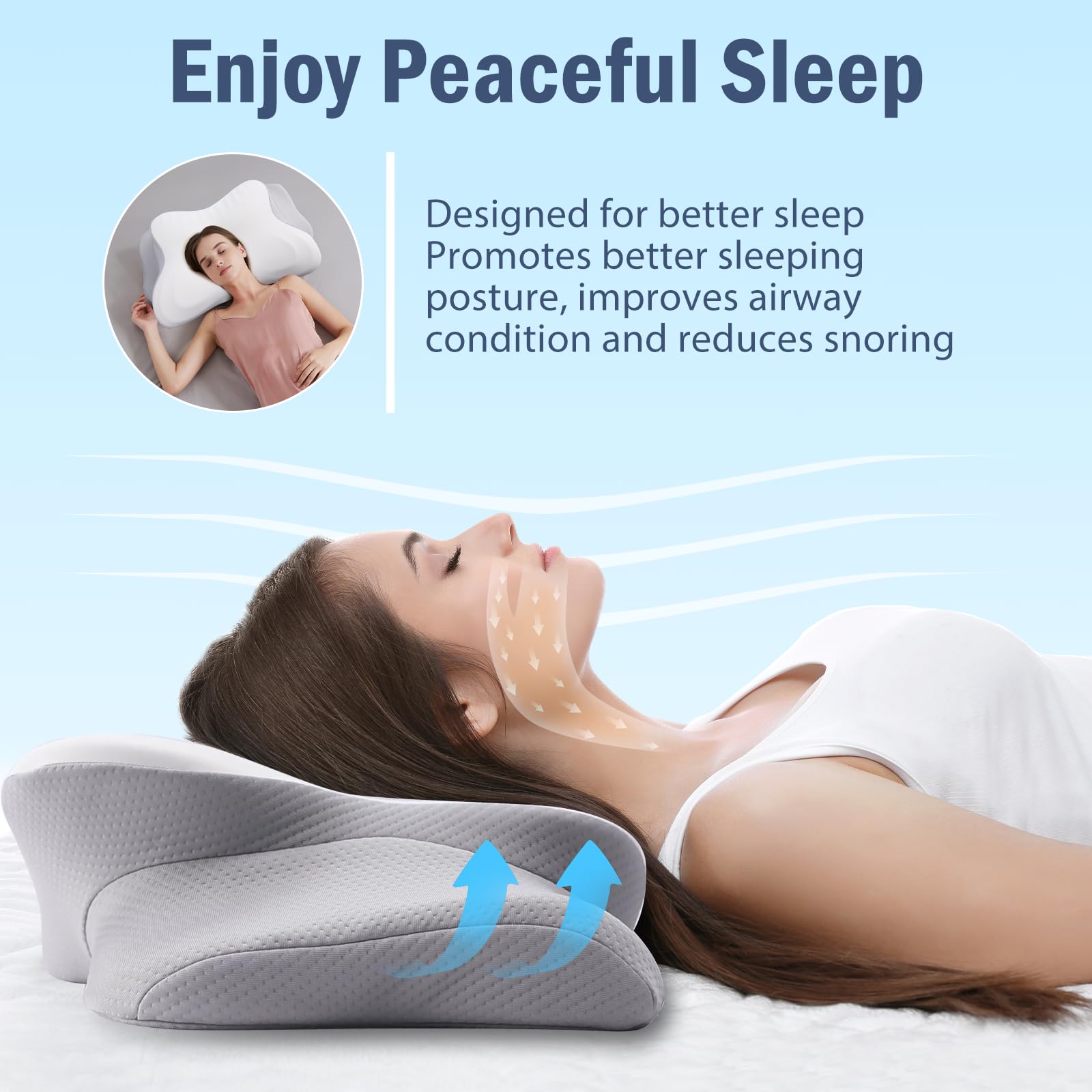 DROMEZ Cuscino Cervicale per Dormire, Cuscino Ortopedico Ergonomico, Memory Foam con Fodera Rimovibile, Dolori al Collo e Spalle, per Dormire di Lato, Supini e a Pancia in Giù, 62x37x9/14 cm