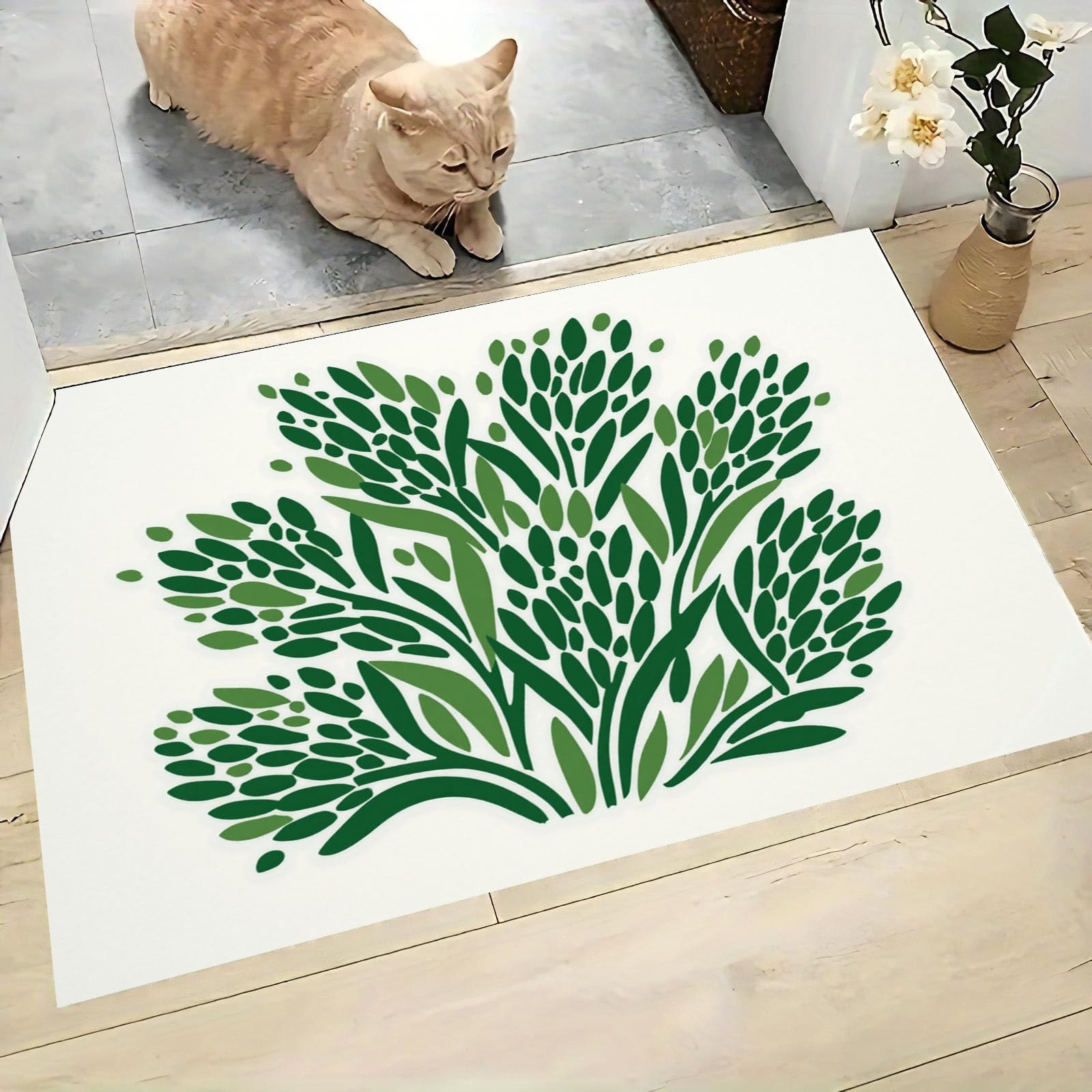 Tapis Entree Interieur Bohème Abstrait 80x120cm Lavable en Machine, paillasson AntidéRapant Poil Ras, Plante Feuille pour Chambre Salle a Manger Cuisine, Vert