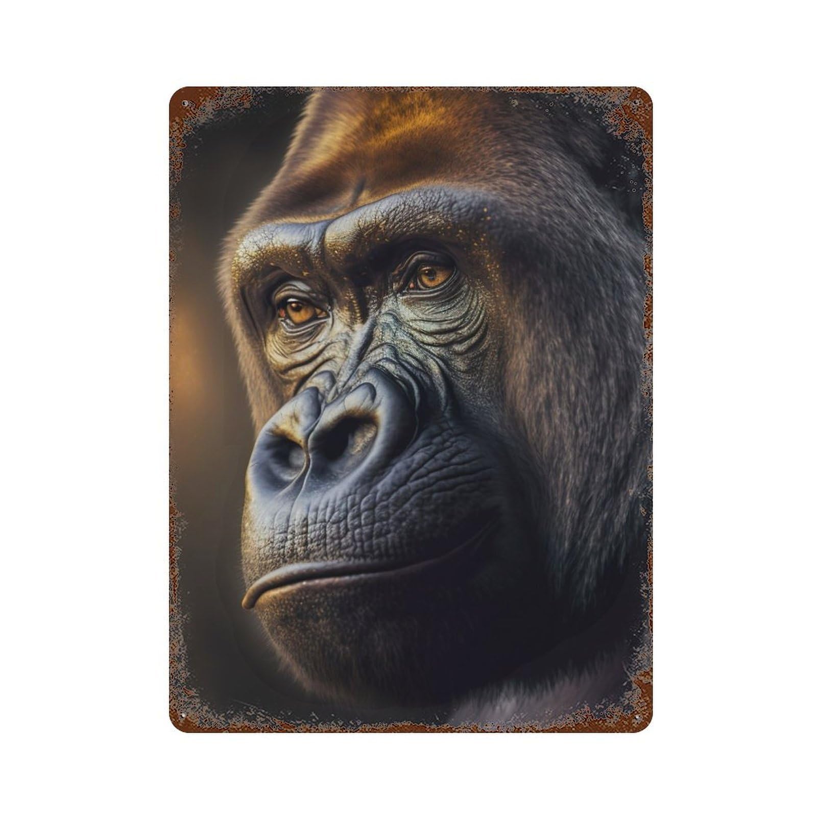 The Gorilla Aged Metal Wall Plaque 15.7"x11.8", Farmhouse Wall Decor for Office, Studio And Wall Decor