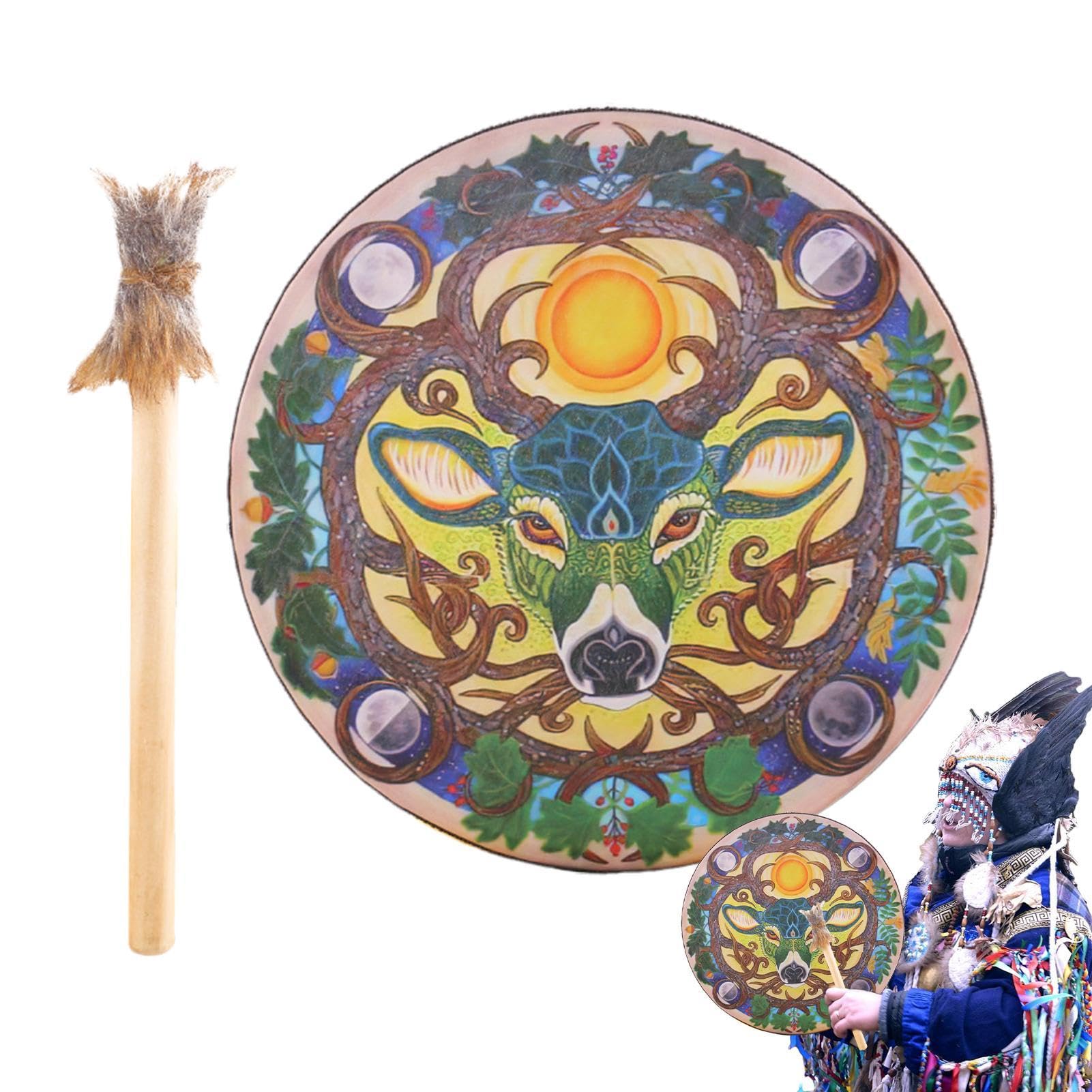Schamanische Trommeln | 22,9 cm Trommel mit Hirschkopf-Design – Instrumentaler Schamanen-Klangheiler, handgefertigte Schamanentrommel für spirituelle Musik, Reflexion und Meditation