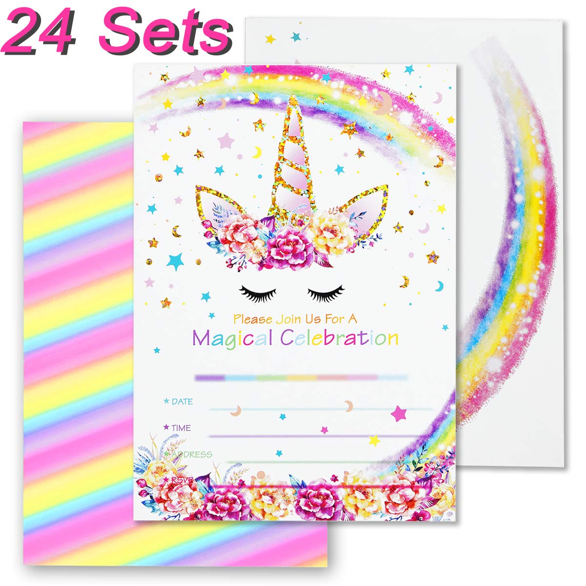 Buy TAntrix 24pcs Unicorn Invitations with 24 Envelopes, Rainbow