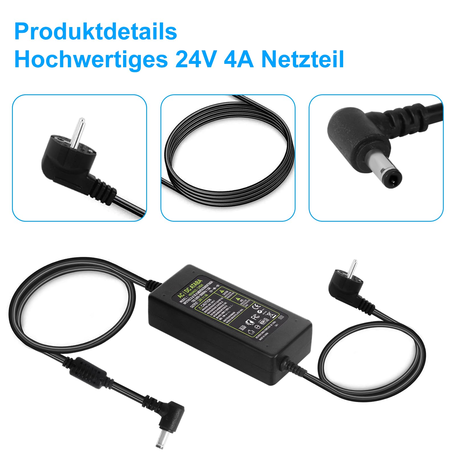 24V 4A Netzteil Adapter, AC 100-240V~50/60hz bis DC 24 Volt 4 Amp 96W Stromversorgung für LED Streifen, TVs DVD LCD Monitor Funkgerät Kamera - Euro Stecker 5,5 * 2,5/2,1mm