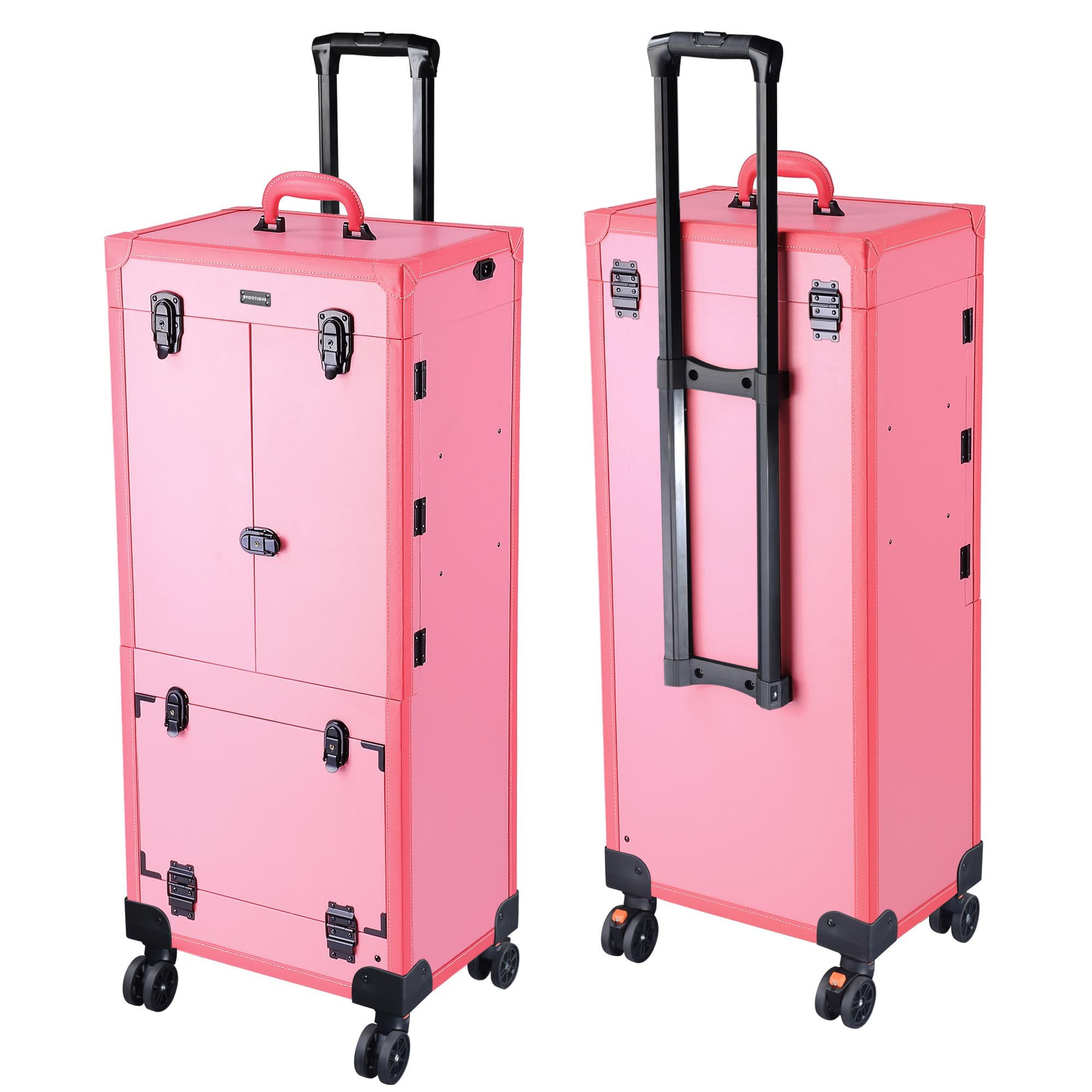 BYOOTIQUE Pink Rolling Makeup Case Trolley Lockable with Mirror Light Pro Large Cosmetic