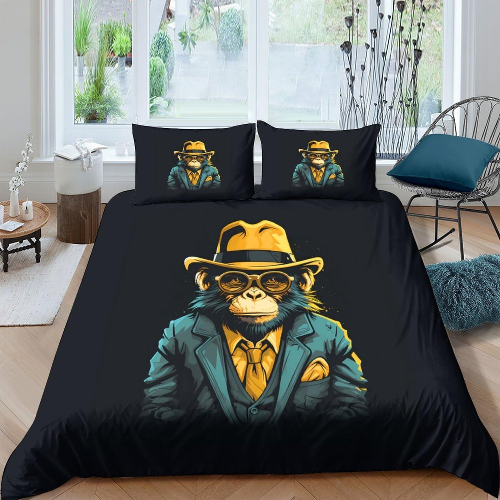 Ctjqhvkz Style-2 3D Printed Stylish Monkey Fitted Sheet Microfiber Soft Breathable Gentlemen Bed Cover For Bedroom Dorm Mattress Protection Decor Single（135X200cm）