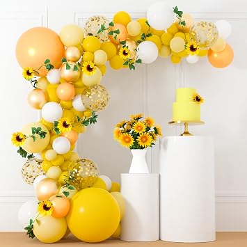 Tuparka 118 Pack Balloon Garland Arch Kit - 18, 12, 10, 5 Inch Yellow, Gold, White Balloons with Sunflower Vine - Baby Shower Decorations for Girl, Boy, Bee Birthday, Wedding, Party Supplies