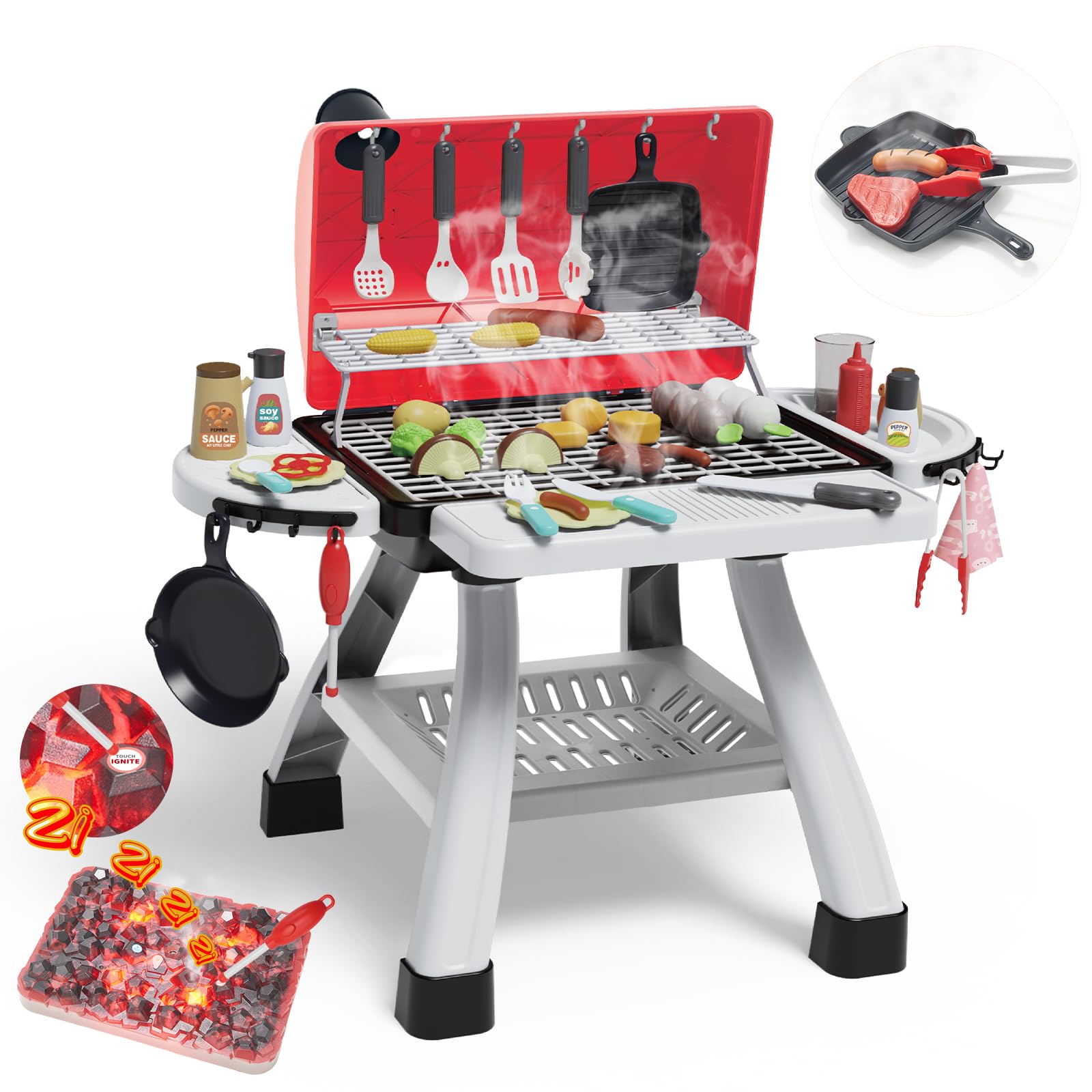 Cuisine BBQ pour Enfants, Maisonnette de Jeu Extérieur à 2 Étages avec 41 Pièces, Jouets Aliments Interactifs pour Noël ou Anniversaire des Tout-Petits 3-10