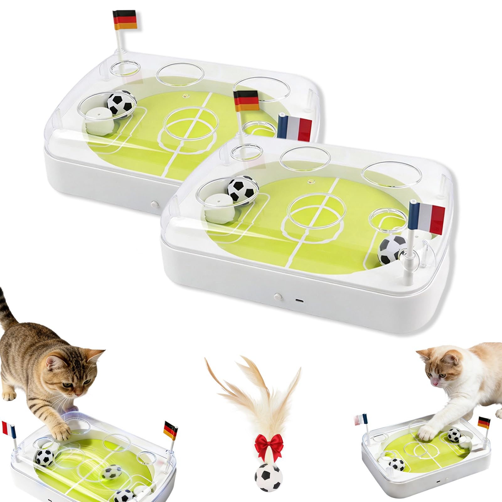 Juguete interactivo de rompecabezas de campo de fútbol para gatos con luces LED, bola de hierba gatera, sensor de movimiento, recargable por USB, caza y entrenamiento en interiores (2 piezas)