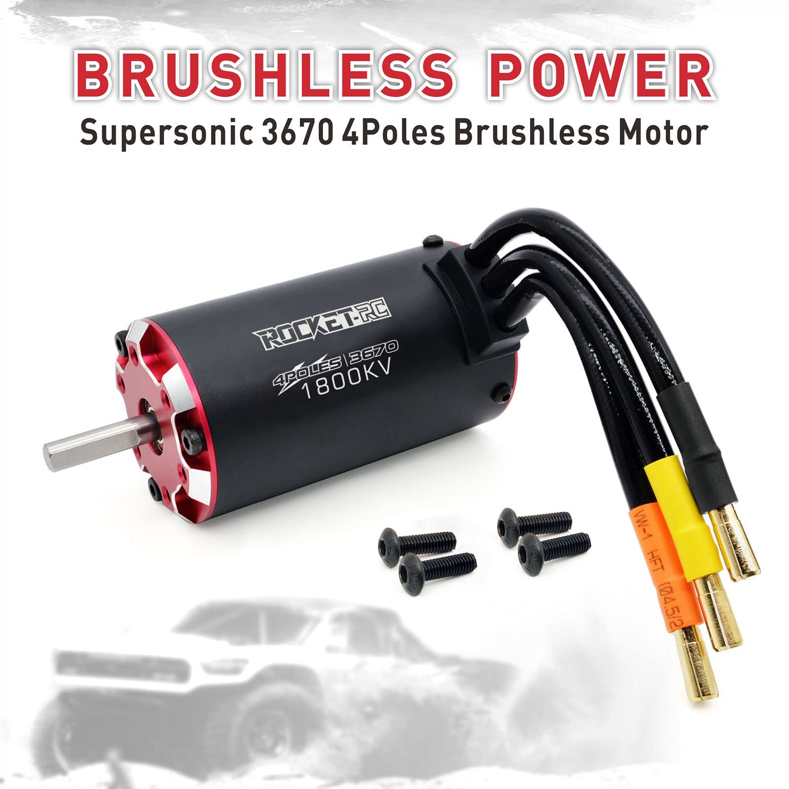 Supersonic 3670 1800KV - Motor impermeable sin escobillas de 4 polos, sensor de temperatura integrado y puerto de sensor para coche RC 1/8 1/10