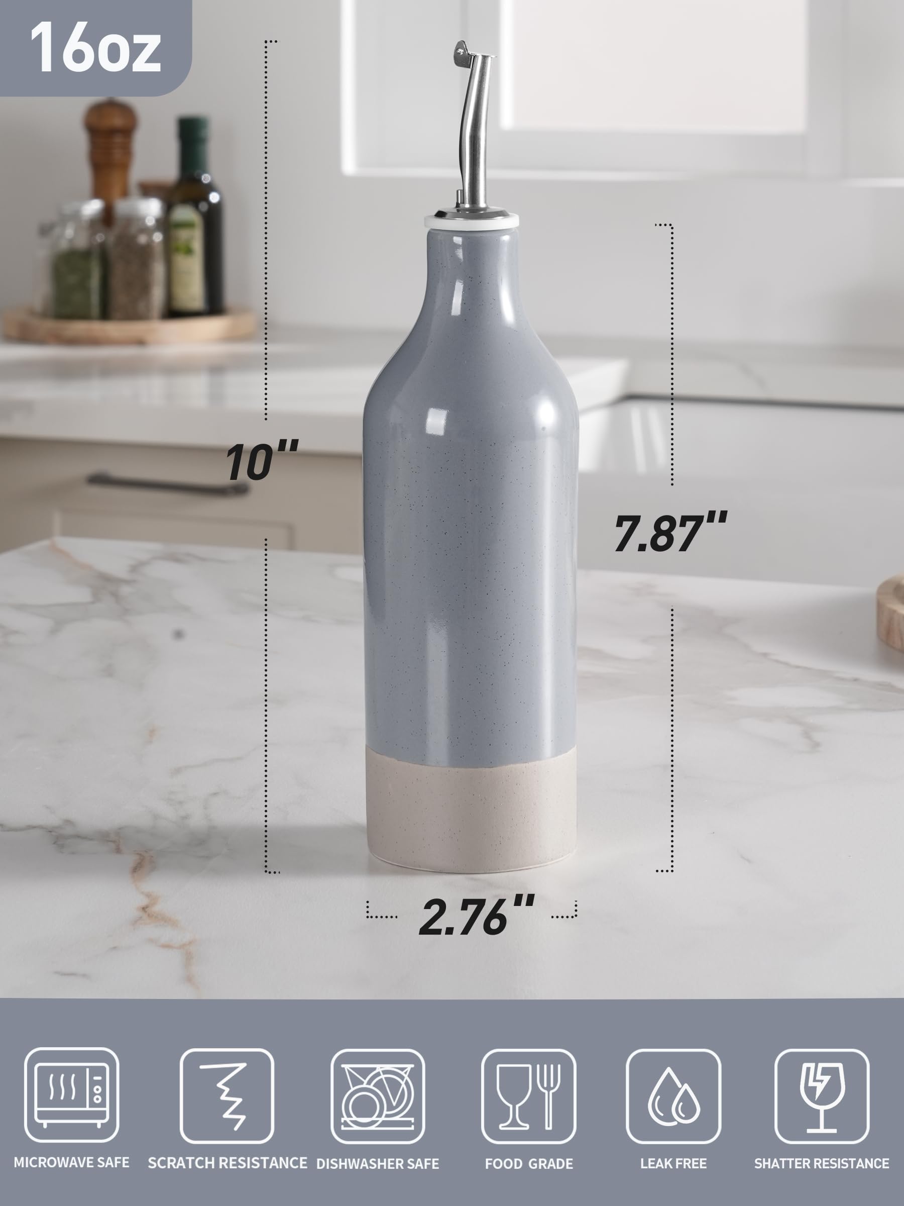 famiware Milkyway, dispenser in ceramica per olio d'oliva, da 473 ml, 1 pezzo, dispenser per olio da cucina con versatori in acciaio inossidabile, adatto per conservare aceto, salsa di soia, sciroppo