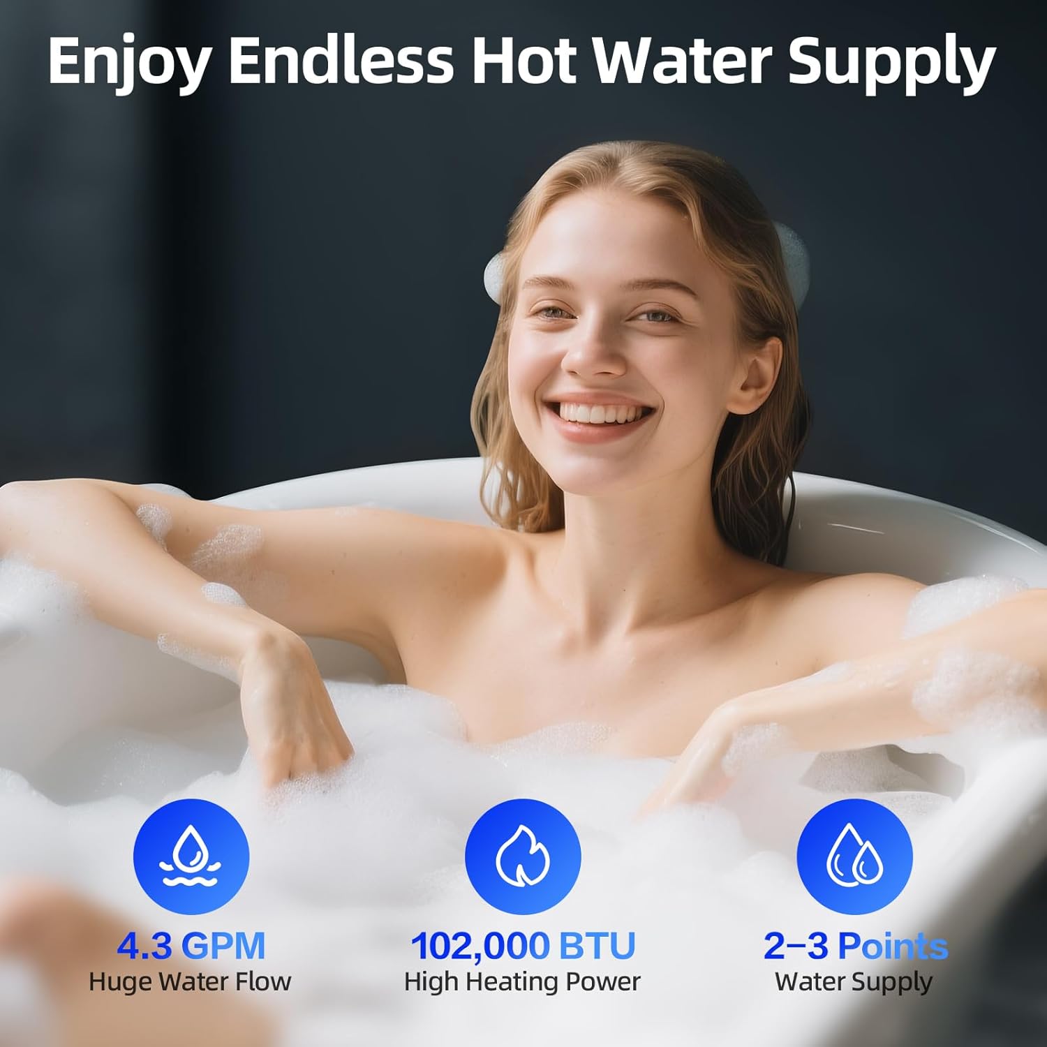 Natural Gas Tankless Water Heater, Indoor Max 4.2 GPM, 102,000 BTU On Demand Instant Hot Water Heater Natural Gas with LED Temperature Control Panel, 1/2" NPT Connector Size, CSA Certified, Gray