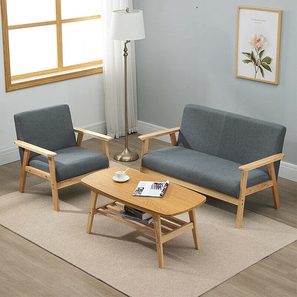 Dripex Divano a 2 posti, in tessuto, moderno e scandinavo, divano lounge in legno e tessuto di lino, per soggiorno, camera da letto, ufficio, grigio scuro, 113 x 67 x 75 cm, Grigio Scuro