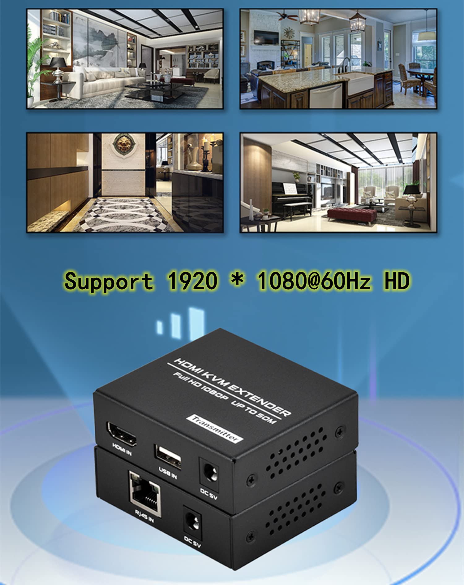 DGODRT HDMI KVM USB Extender 50m / 165ft, HDMI Extender Ethernet USB Trasmissione Cat5e Cat6 Full HD, Supporto Loop Out Funzione EDID Tastiera e Mous