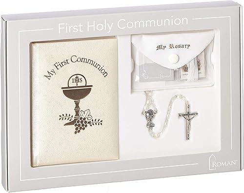 Roman - Libro y accesorios de lujo para niña de comunión juego de 5 piezas funda acolchada perlada colección de primera comunión 675 pulgadas de