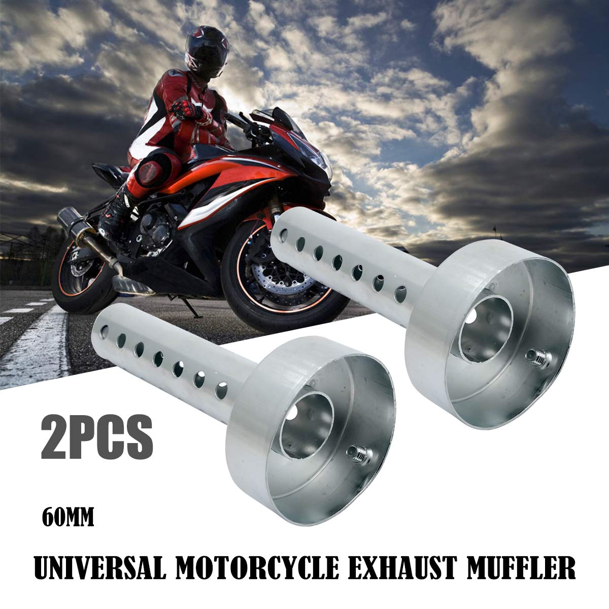 1PC 60mm Silencieux d'échappement universel pour moto DB Killer Silencieux d'échappement 60mm - Argent