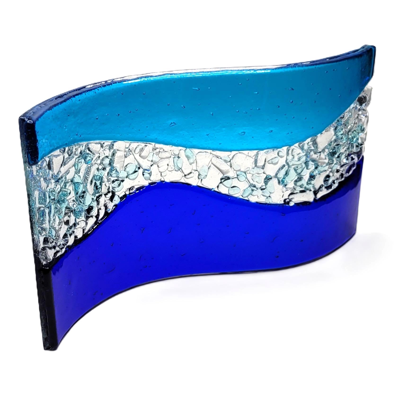 Handmade fused glass crushed glass waved panel in a choice of colours (Blue & Turquoise)