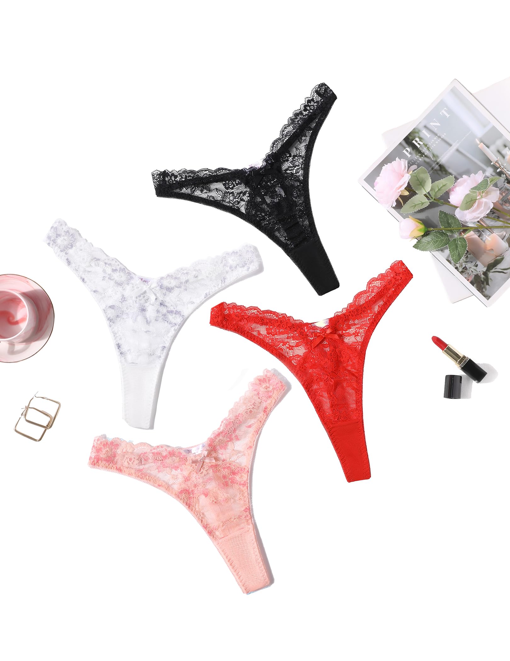 Avidlove Ropa interior sexy para mujer, tanga exótica, tangas exóticas en forma de V con decoración de lazo