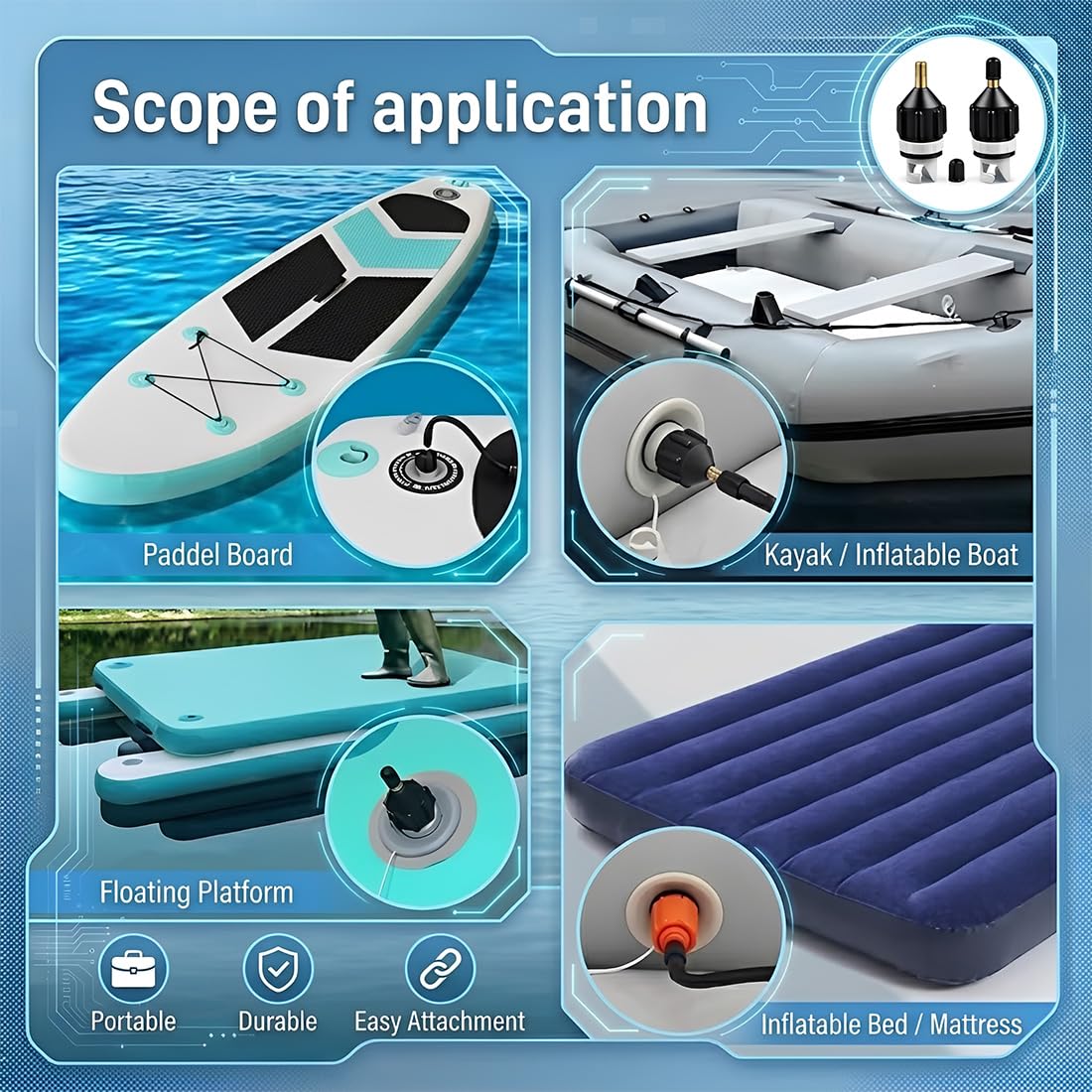 Adattatore per Pompa, 2Pcs Adattatore per Kayak, Convertitore di Valvola D'aria Multifunzionale Gonfiabile per Tavola da Surf, Paddle, Kayak, Gommoni, Barche da Pesca
