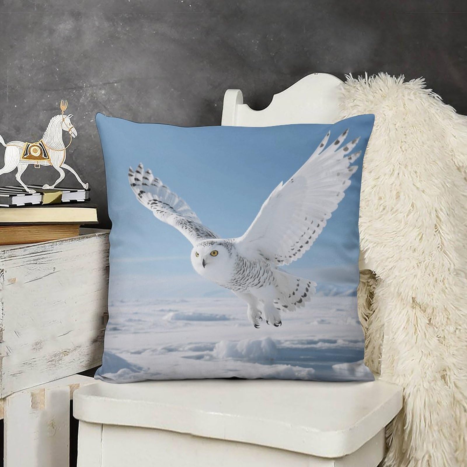 FodPand Boho Farmhouse White Snowy Owl Pillow Covers with Hidden Zipper 20x20 Soft Plush Cushion Cover Decorative Throw Pillow Cases for Couch Bed Sofa Living Room Indoor Outdoor Home Decor