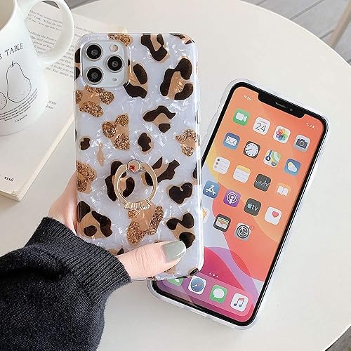 Miniatura 10 de Qokey Funda compatible con iPhone XS, iPhone X, funda floral bonita transparente para hombres, mujeres y niñas con anillo giratorio de 360 grados,