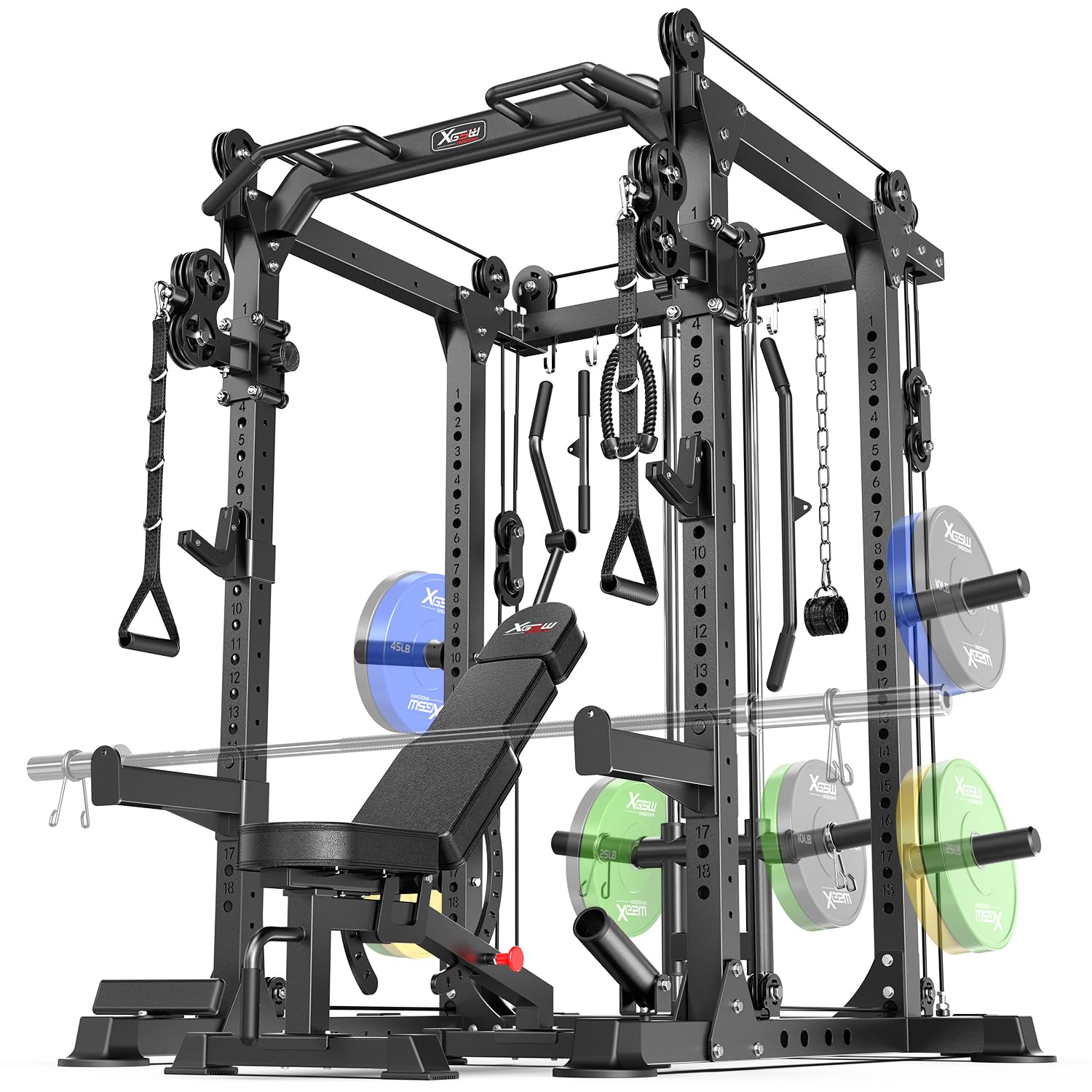 Power Rack Power Cage Multi-Function Squat Rack with Cable Crossover System Selectable More Training Attachment Power Rack for Garage &amp; Home Gym