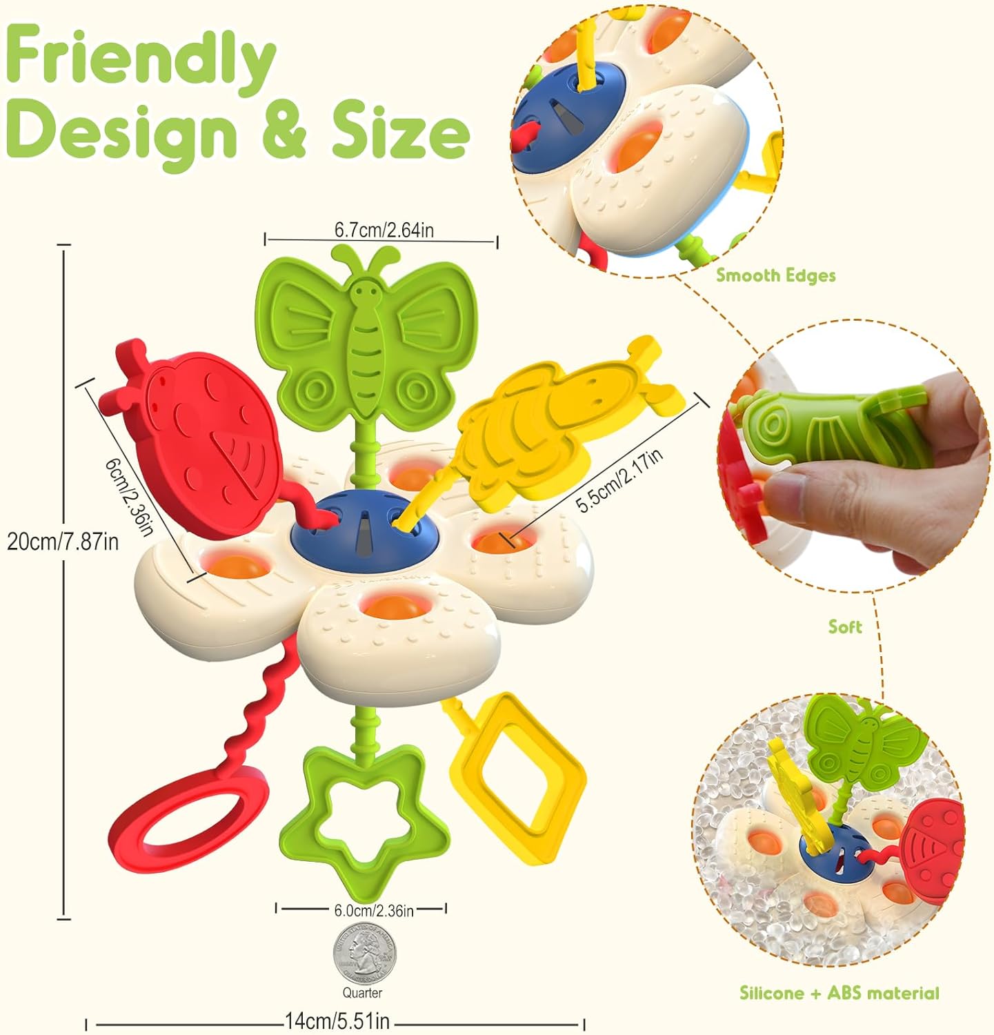 Baby Sensory Chew Toy for 6-12-18 Months, Soft Silicone Popper Pull String Travel Toys for Car Seat, Early Develop Fine Motor Skills & Vision, Learning Gift for Newborn Infant Toddler Boys Girls image 2 of 7 B0F8JDXVSP