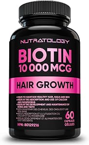 Biotin 10000MCG Hair Vitamins For Hair Growth Women | Canadian-Made | Promotes Healthy Skin & Nail Growth - Supports Muscle Function - Biotin Supplement - Hair Growth Products for Women - 60 capsules