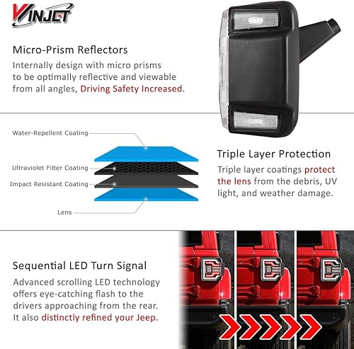 Miniatura 9 de Winjet Compatible con Jeep 2018 2019 2020 2021 Wrangler JL luces traseras secuenciales LED (humo)