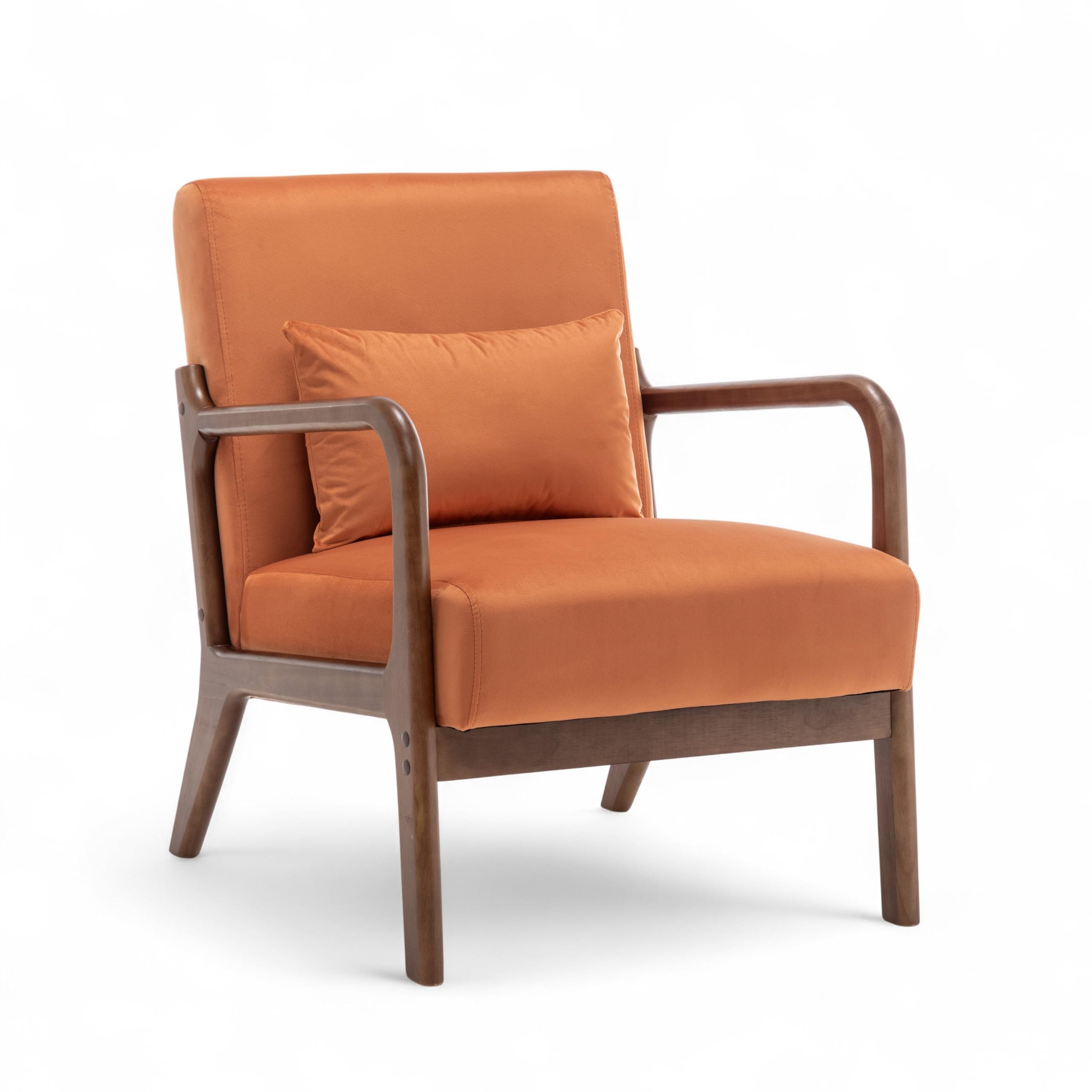 Cosy Orange Velvet Accent Chair for Living Room with Lumbar Cushion | Small Velvet Armchair with Wooden Frame for Reading, Relaxing, Nursery, Guests | Solid Wood Frame & Durable Fabric - HERTFORD