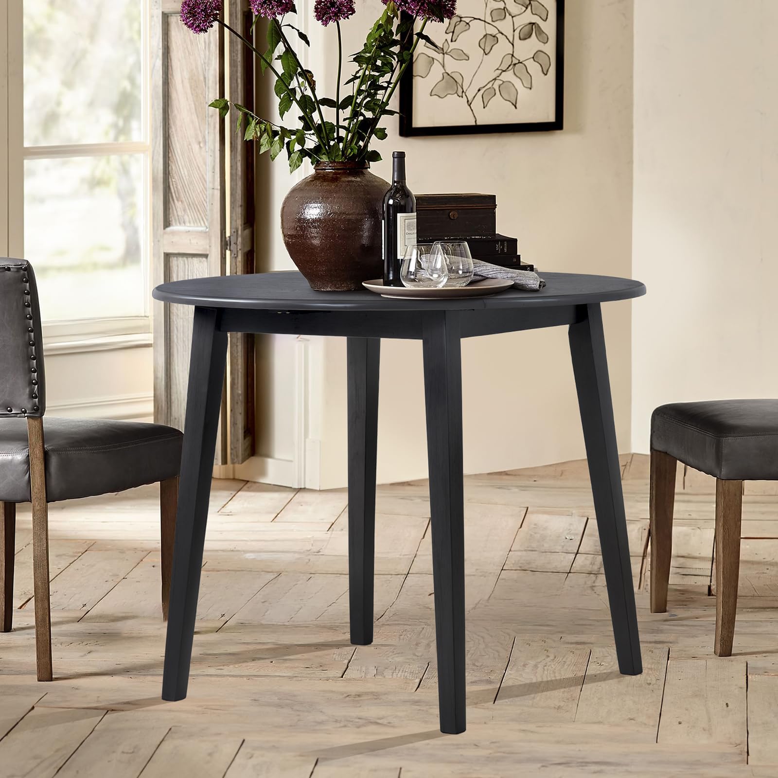 COLAMY 35.8" Wooden Kitchen Table, Expandable Folding Round Table for ...