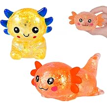2Pcs Axolotl Squishy, Squishy Axolotl, Orange Sitting and Lying Poses, Soft Squeeze Figures for Desk Use