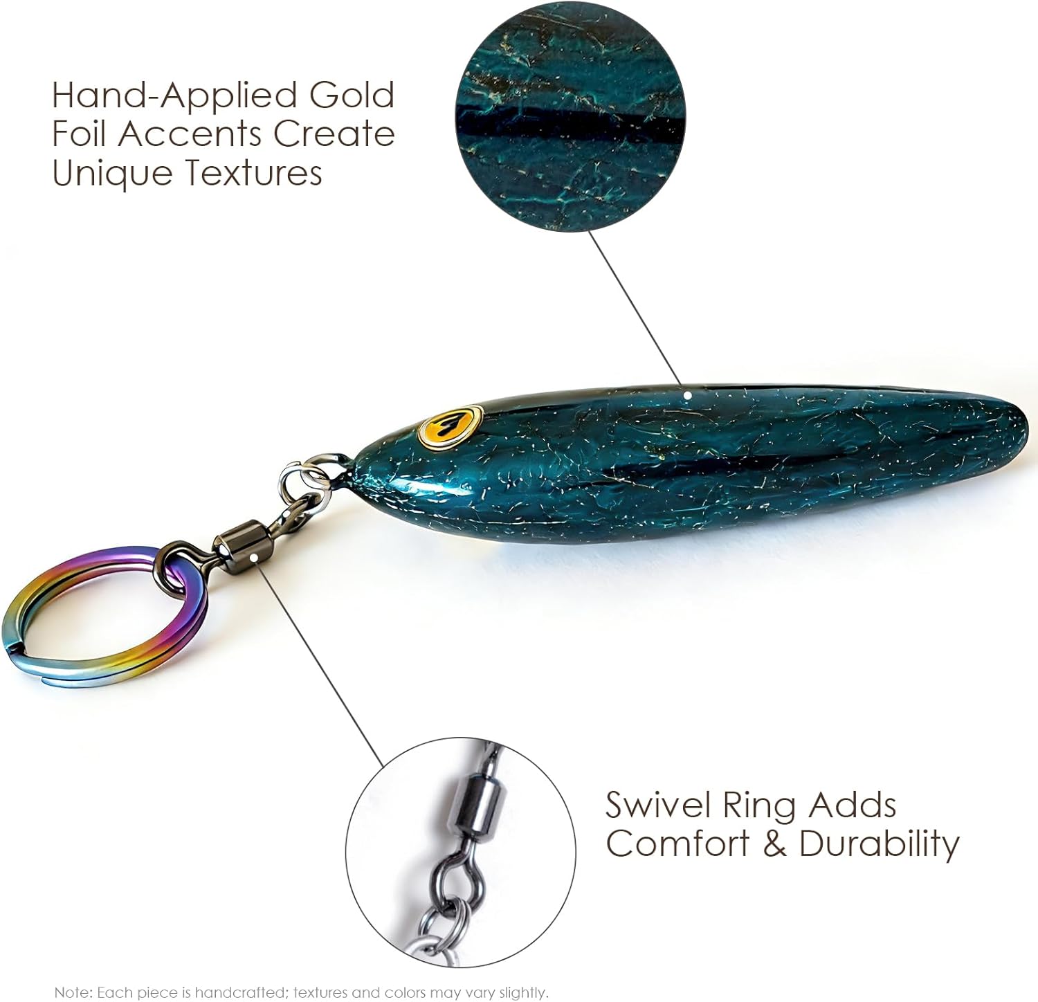 Fish Keychain Fishing Key Chain Fishing Gifts for Men Fishermen Women Car Key Decor,Handmade Lacquered Fish Charm (Blue & Gold Foil)