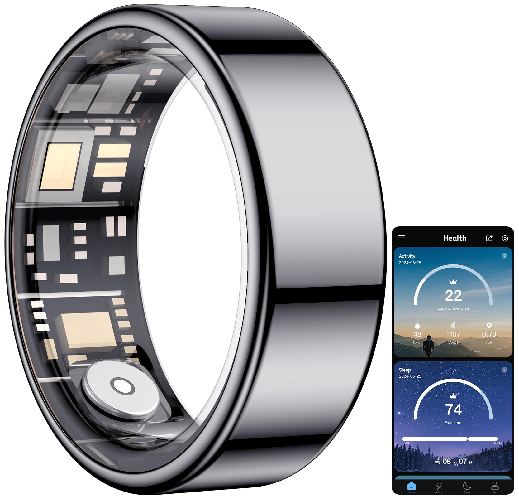 Temdan 2025 Upgraded Smart Ring, Wearable Fitness Smart Ring Health Tracker, Sleep Quality & Heart Rate & Blood Oxygen Monitoring, IP68 Waterproof, No Subscription Fees, Smart Ring, Black, Size 9