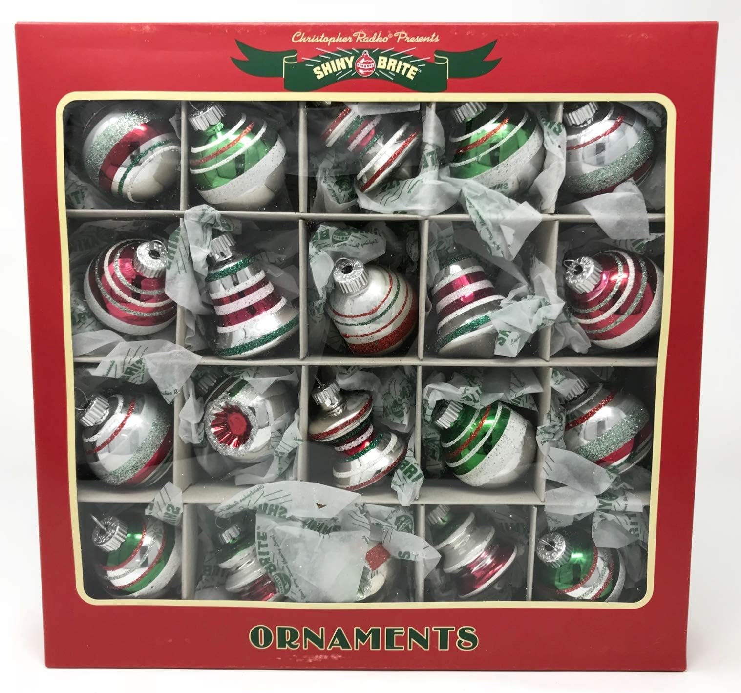 Shiny Brite 20 Confetti Balls Bells & Drops Glass Christmas Tree Ornaments - by Christopher Radko