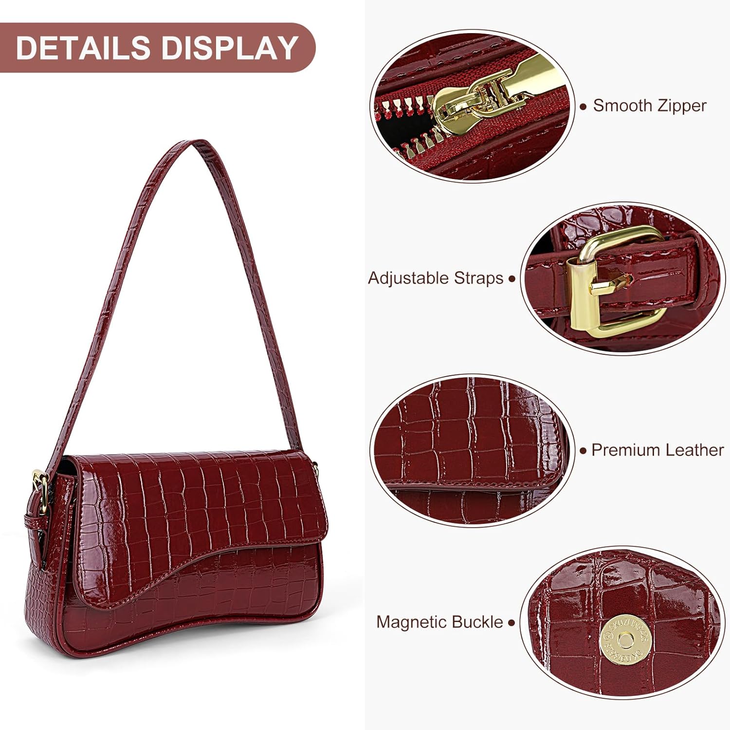 Small Shoulder Bag Y2K Purses for Women Crocodile Handbag Clutch Purse Classic Crossbody Bag Satchel Purse - Image 3