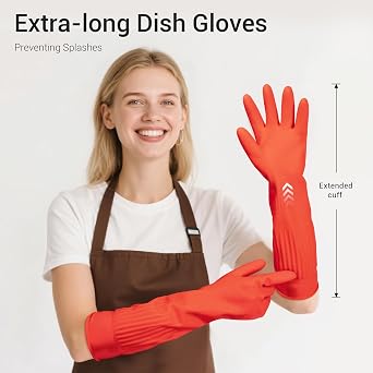 ThxToms 2 Pairs Washing Up Gloves with Cotton Lining, Rubber Gloves Medium | Reusable Waterproof Dishwashing Gloves with Extra Long Cuffs for Kitchen, Household Cleaning, Gardening & Car Wash