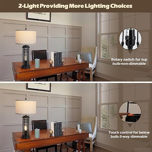 Miniatura 7 de Juego de 2 lámparas de mesa con control táctil con puertos USB, lámparas de noche regulables de 3 vías para sala de estar, dormitorio, lámpara de