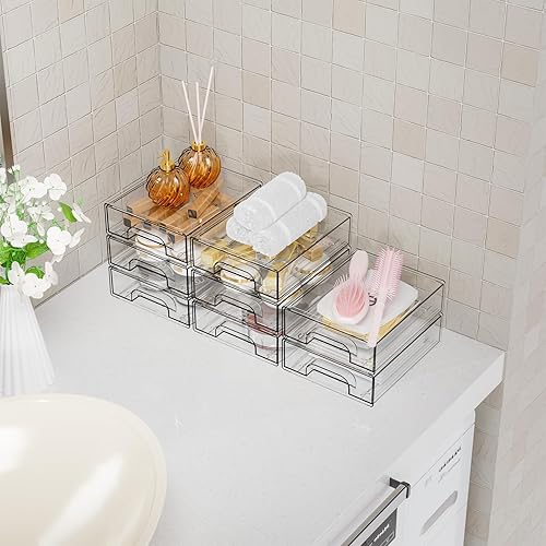 Miniatura 2 de Yieach Organizador de cajones de almacenamiento apilable de acrílico transparente de 2.2 pulgadas de alto, paquete de 8 organizadores de escritorio