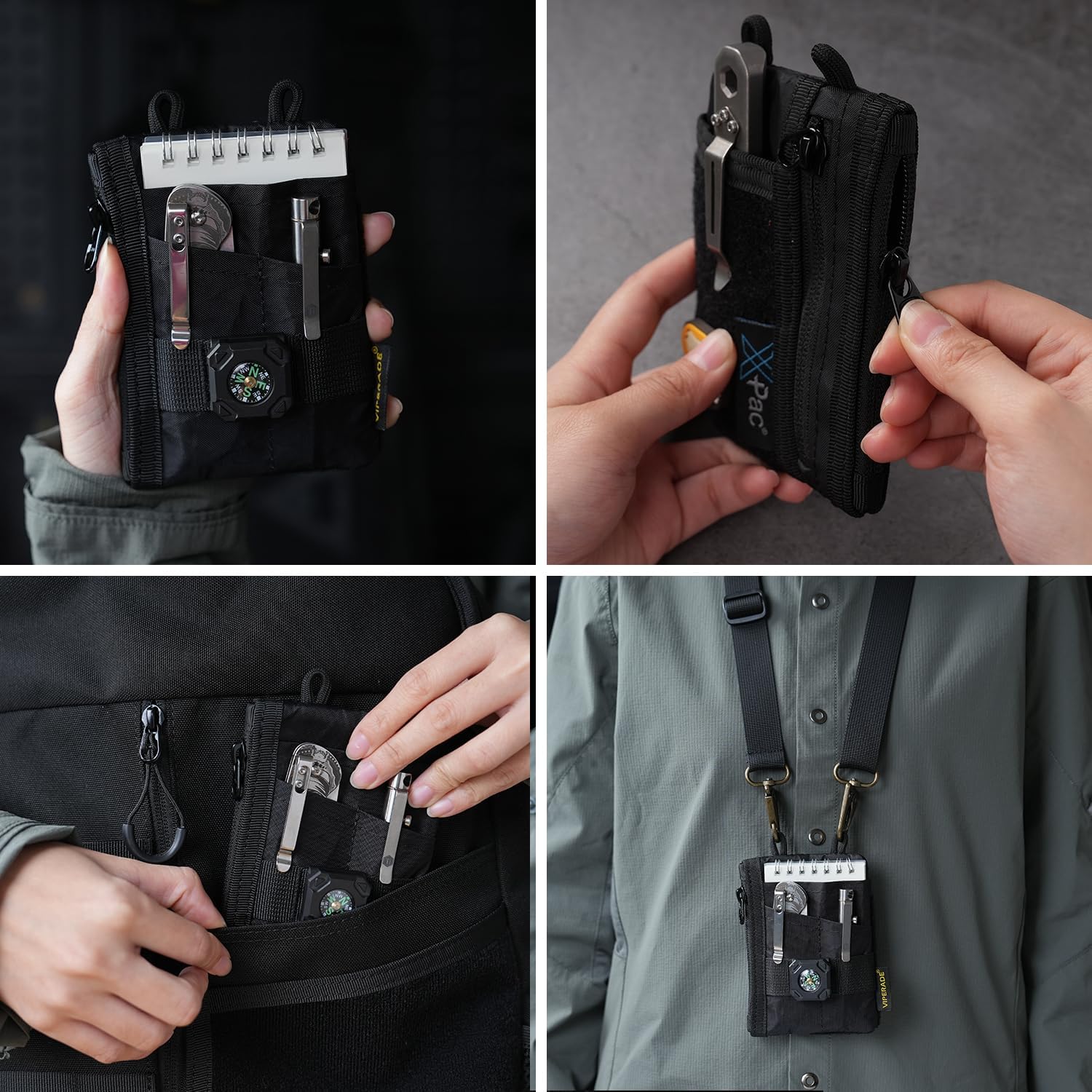 VIPERADE VE18-S Small EDC Pouch, Mini EDC Pocket Organizer for Men, EDC Pocket Organizer, 3 Slots with 2 Zipper Pockets Multitool Pouch - Image 7