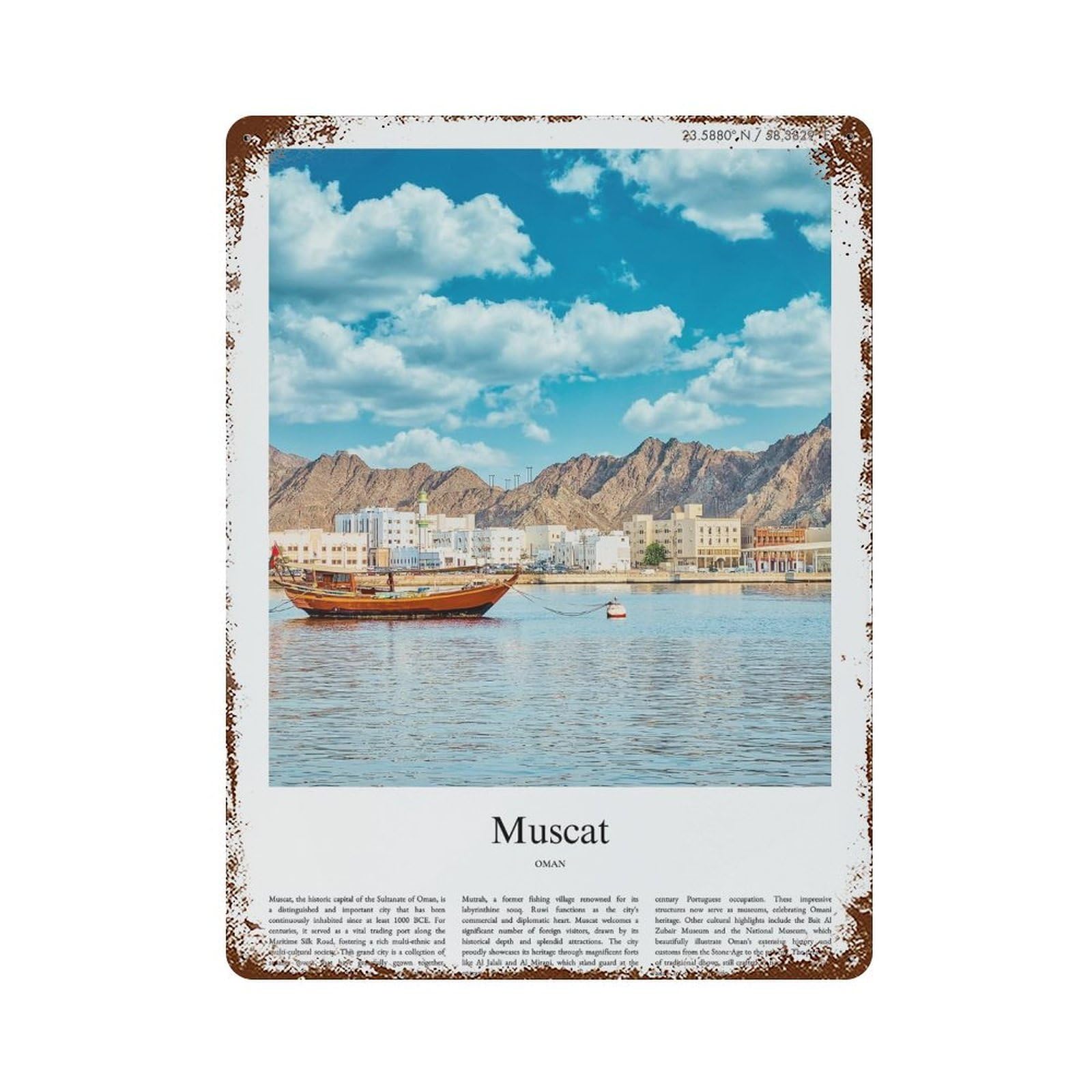 xiaoxiaoshen Muscat Oman City Scenery Wall Decor Art Metal Tin Poster Modern Home Decor Art Home Bar Shop Decorations Vintage Sign 40x30cm