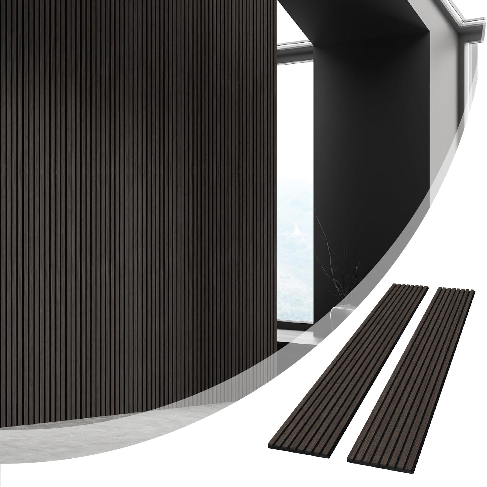 Olanglab Wood Panels for Wall, 2 Pack 94.48"x 12.59"x 0.82" Each, Acoustic Wood Slat Wall Panel for Interior Wall Decor, 3D Wall Panels (Brownish Black)