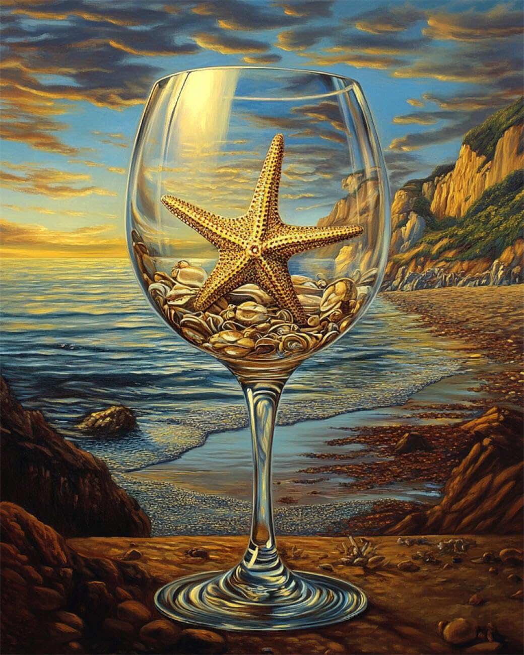 RKFLGEW DIY Bead Embroidery Kits Beach Starfish 30x40cm