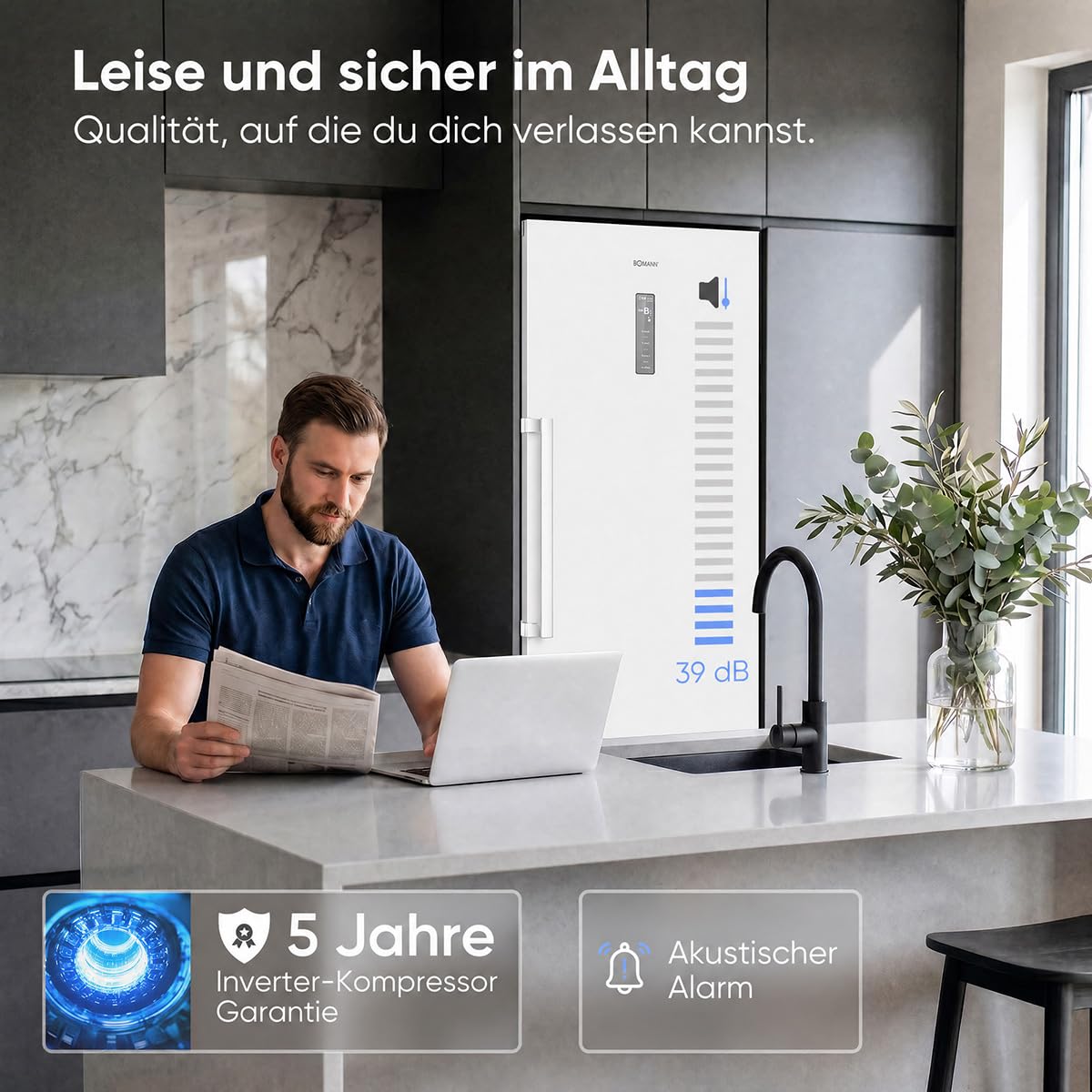 Bomann® Gefrierschrank Nofrost | Energieklasse D | 185cm | MultiAirflow | 5 Jahre Kompressor-Garantie | -14°C bis -22°C | Tiefkühlschrank | 274L | Türanschlag wechselbar | Freezer | GS 7371 weiß